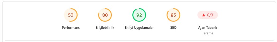 Rakip sistem PageSpeed skorları